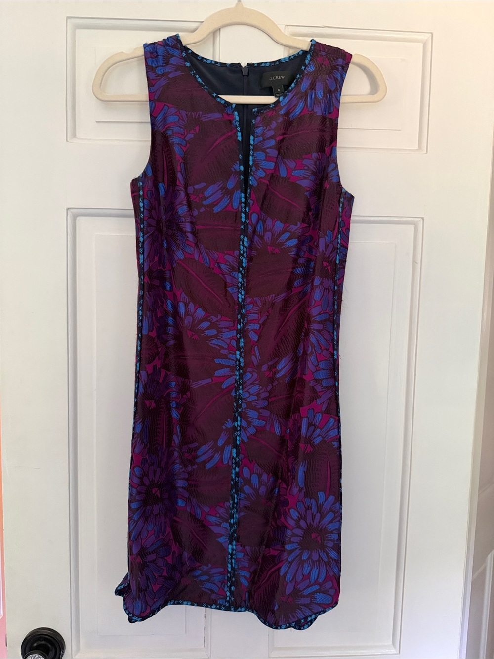 J. Crew Purple and Blue Floral Midi Sheath Dress, Size 0